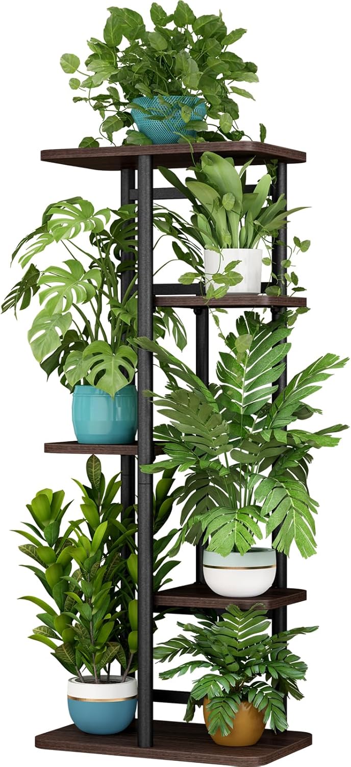 LINZINAR Plant Stand Indoor 4 Tier 5 Potted Multiple Plant Shelf Stands for Garden Corner Balcony Living Room Black
