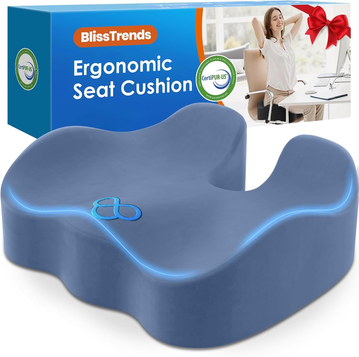 BlissTrends Seat Cushion with Velvet Cover, Thick Memory Foam Cushions for Office Chair, Car Seat, Airplane, Relieving Pressure Tailbone Sciatica Back Pain for Long Sitting, Car Drivers 4.7in Black