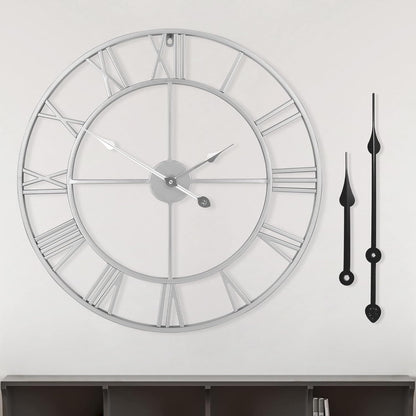 LEIKE 16" Large Wall Clocks Battery Operated, Round Modern Silent Non-Ticking Black Metal Wall Clock for Living Room Decor, Bedroom Kitchen (40cm Diameter, Black Roman Number)