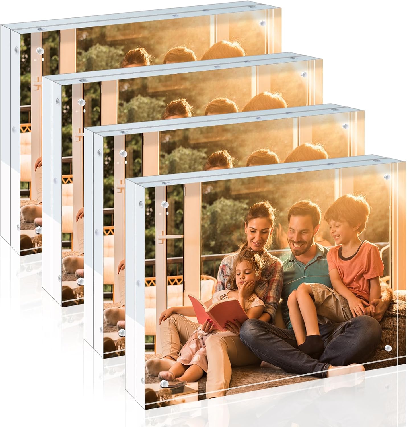 Egofine 4x6 Acrylic Frames 6 Pack, 20mm Thicker Frameless Clear Picture Frames, Double Sided Magnetic Picture Frames, Free Standing Desktop Display