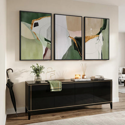 Large Framed Abstract Nature Landscape Wall Art for Living Room, Set of 3 Modern Canvas Prints Paintings Artwork for Walls, Green Lake Pictures for Hallway, Dining Room, Office Wall Decor 24x36 Inch