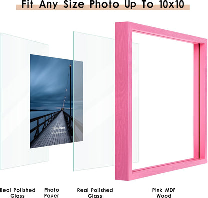 MUYE 11x14 Floating Frame Set of 2,Double Glass Rustic Frame,Display Any Size Photo up to 11x14,Wall Mount or Tabletop Standing,Natural