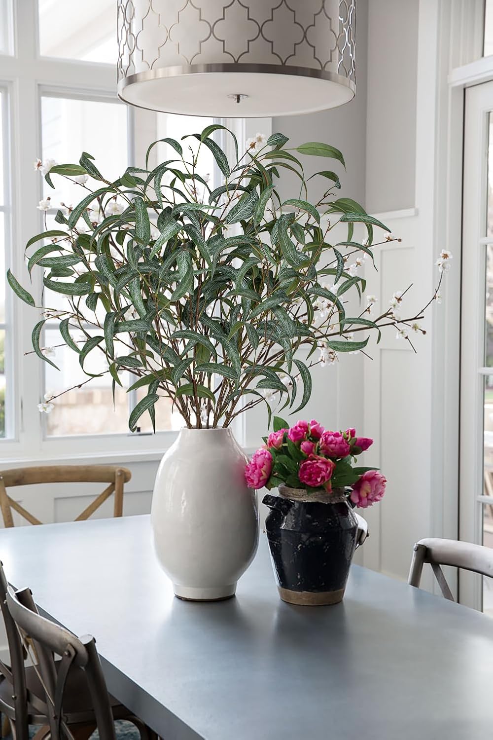 Faux Eucalyptus Stems Willow Eucalyptus Leaves 34” Long Fake Salix Leaves 3 Pcs Artificial Greenery Stems for DIY Bouquet Arrangements Centerpieces Shower Decorations-Artificial Eucalyptus Stems