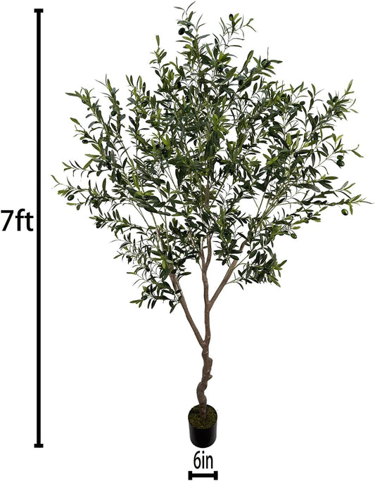 AfanD Artificial Tree Faux Olive Tree 8ft(92in,3200leaves) Tall Fake Olive Plant in Pot Fake Silk Tree Faux Plants Indoor