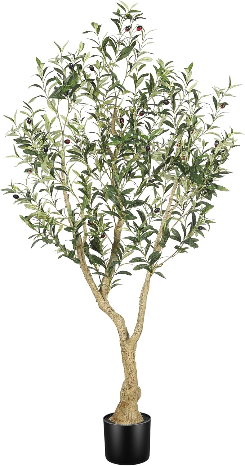 LYERSE Olive Trees Artificial Indoor - Faux Olive Tree 7ft with Large Olive Branches and Lifelike Fruits - Fake Olive Tree for Modern Home Office House Living Room Decor