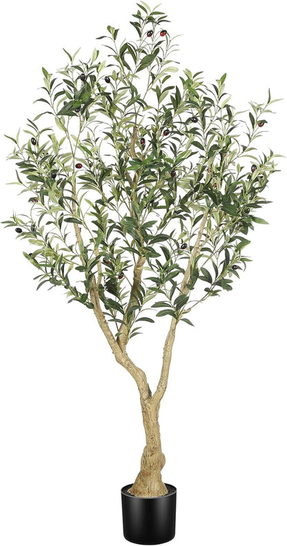 LYERSE Olive Trees Artificial Indoor - Faux Olive Tree 7ft with Large Olive Branches and Lifelike Fruits - Fake Olive Tree for Modern Home Office House Living Room Decor