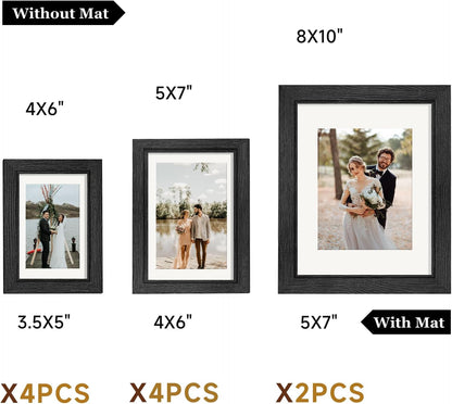 Povrgive Picture Frames, Made of Real Glass and Wooden Frame, Gallery Photo Frames Set of 10 for Collage Wall Decor, Multi Sizes Including 8x10, 5x7, 4x6 for Mounting or Tabletop Display, Wood