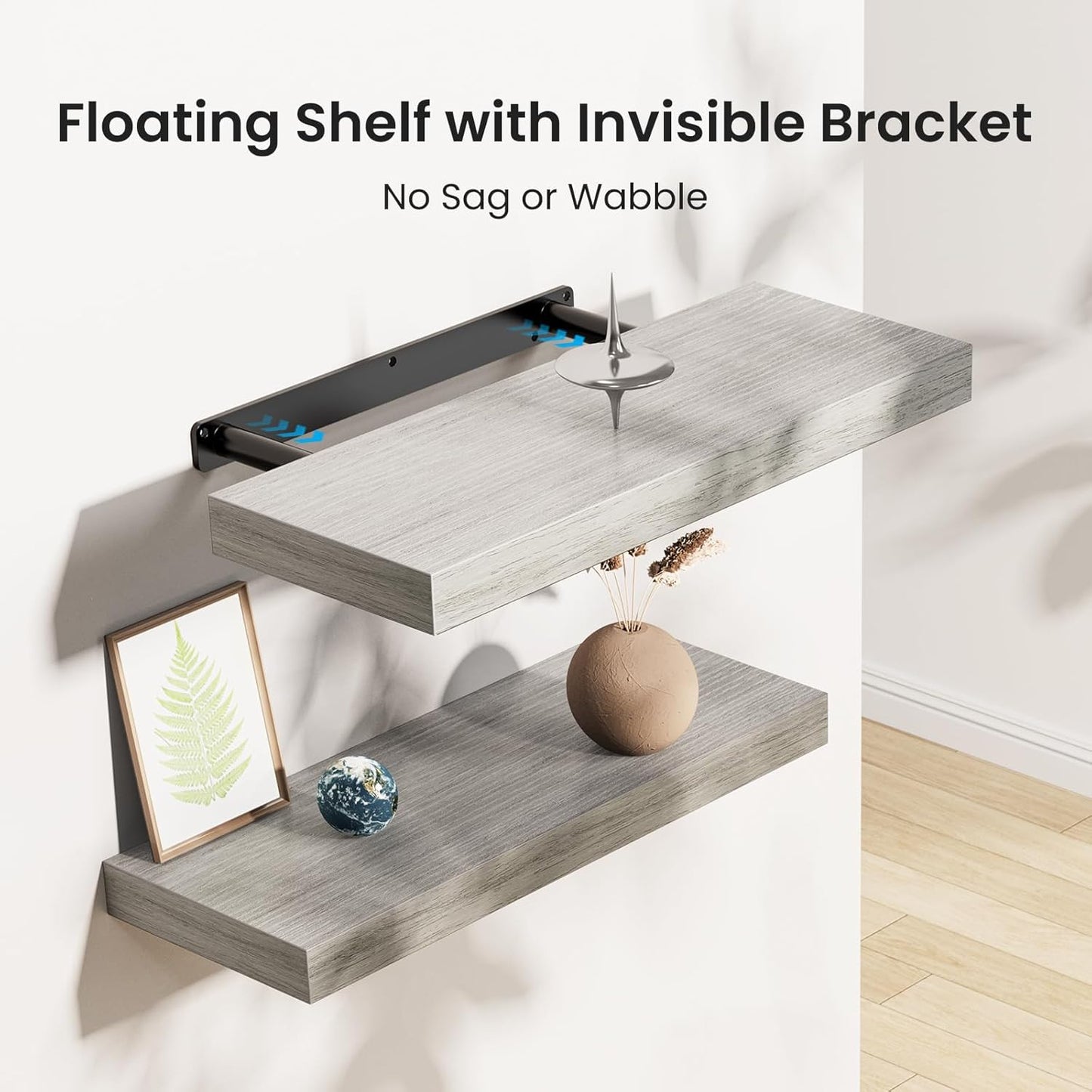 AMADA HOMEFURNISHING Floating Shelves, Wall Shelves for Bathroom/Living Room/Bedroom/Kitchen Decor, White Shelves with Invisible Brackets Set of 3 - AMFS08
