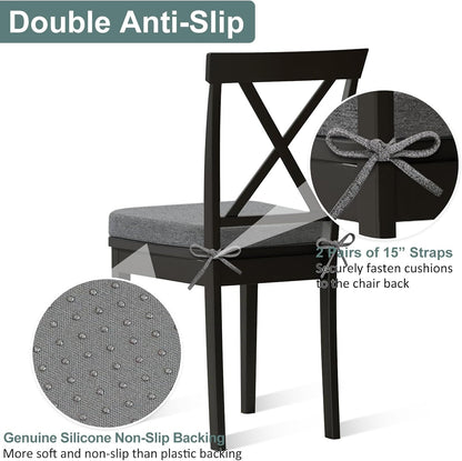 Shinnwa Dining Chair Pads, Patented Design Memory Foam Kitchen Chair Cushions with Ties and Washable Cover, 17" x 16" x 2", Black