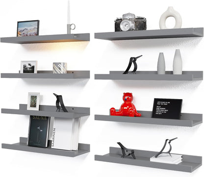 RICHER HOUSE 5 Set Floating Wall Mounted Shelves, Black Shelves for Wall Decor, Modern Picture Ledge Shelf with Lip for Storage, Nursery, Bedroom, Living Room, Bathroom - Black