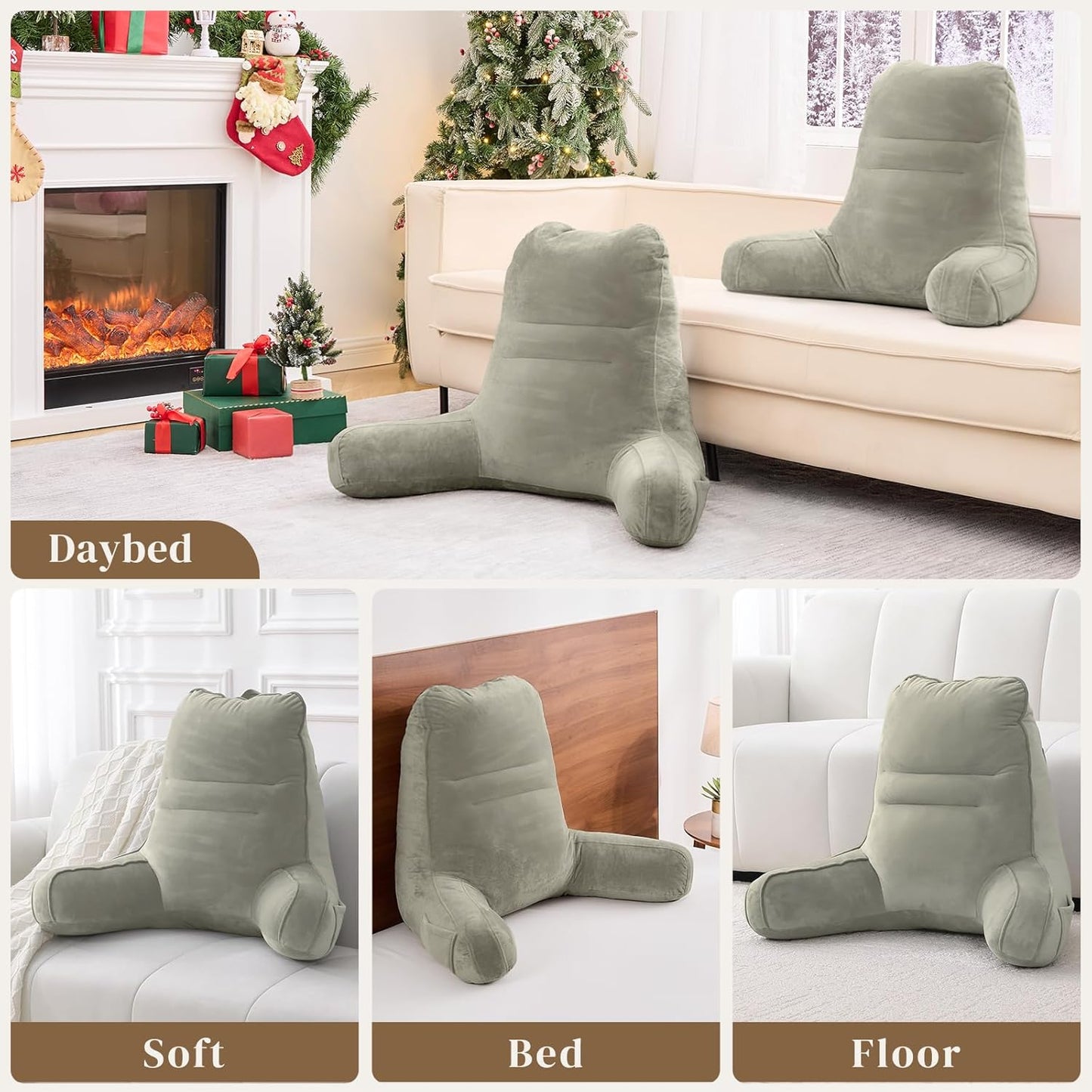 Sasttie Reading Pillows for Sitting in Bed Adult, Back Pillow Bed Sitting Up, Back-Rest Support Cushion for Sit Up on Couch, Sofa, and Floor, Dorm Essentials, Oeko-Tex Certified, Dark Grey