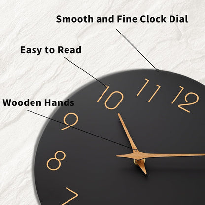 Mosewa Wall Clock 8 Inch Black Battery Operated Silent Non Ticking Simple Minimalist Rose Gold Numbers Decorative for Bedroom Living Room Kitchen Home Bathroom Office