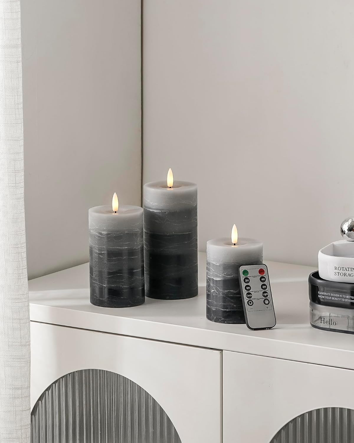 Stmarry Ivory Flameless Candles with Remote and Timer, Real Wax Made LED Pillar Candles Battery Operated with 3D Flickering Flame - 3" x 4",5",6" - Set of 3