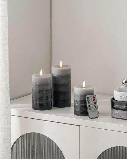 Stmarry Ivory Flameless Candles with Remote and Timer, Real Wax Made LED Pillar Candles Battery Operated with 3D Flickering Flame - 3" x 4",5",6" - Set of 3