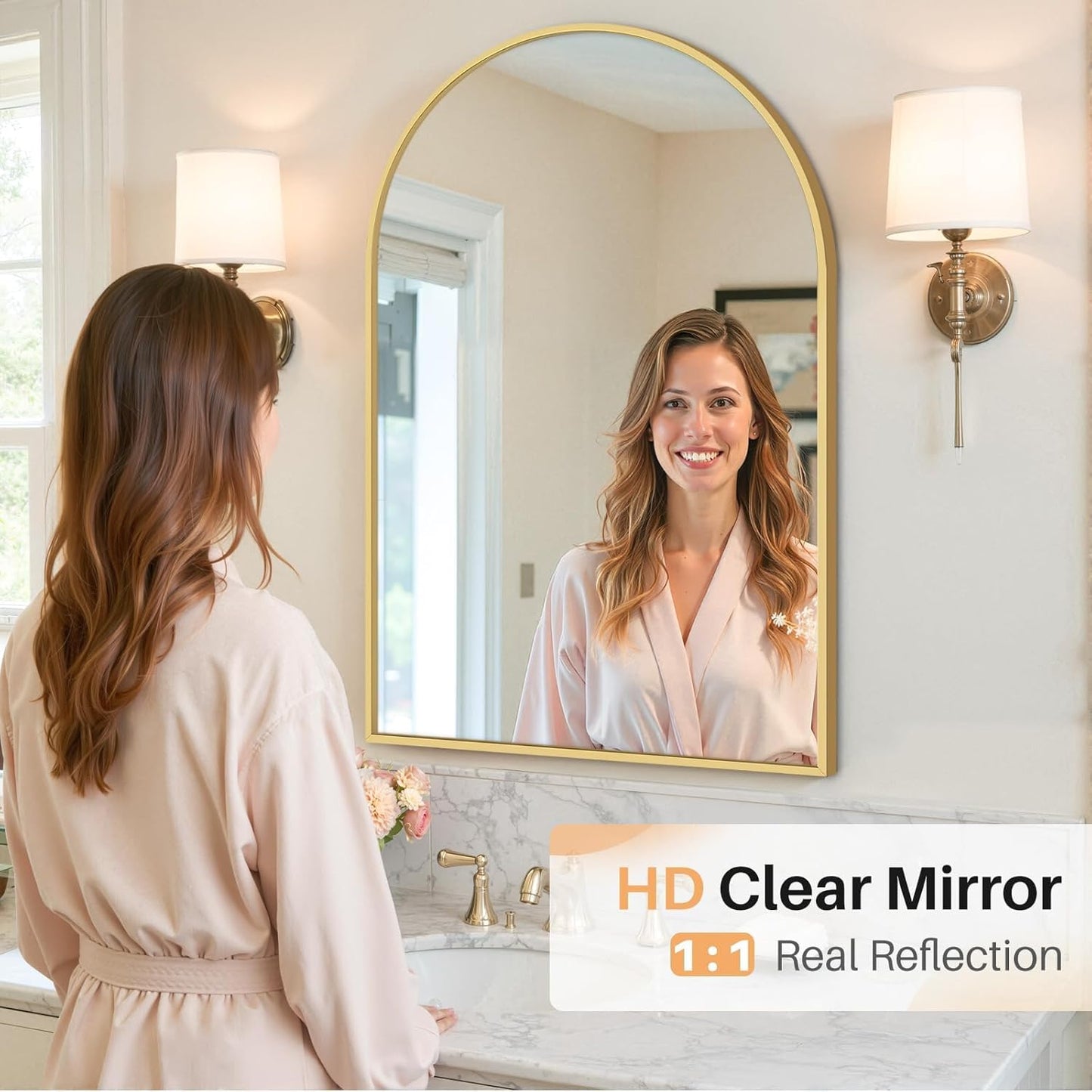Bathroom Mirror for Wall, 24 Inch Round Mirror, Matte Black Metal Framed Circle Vanity Mirror for Bathroom Bedroom Living Room Entryway, Anti-Rust, Tempered Glass, Hanging or Leaning