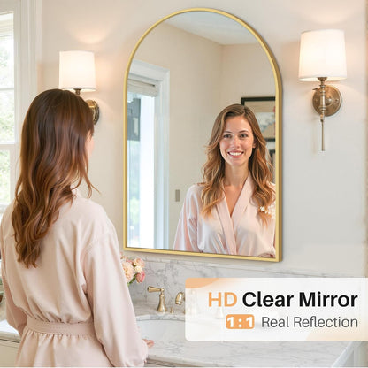 Bathroom Mirror for Wall, 24 Inch Round Mirror, Matte Black Metal Framed Circle Vanity Mirror for Bathroom Bedroom Living Room Entryway, Anti-Rust, Tempered Glass, Hanging or Leaning