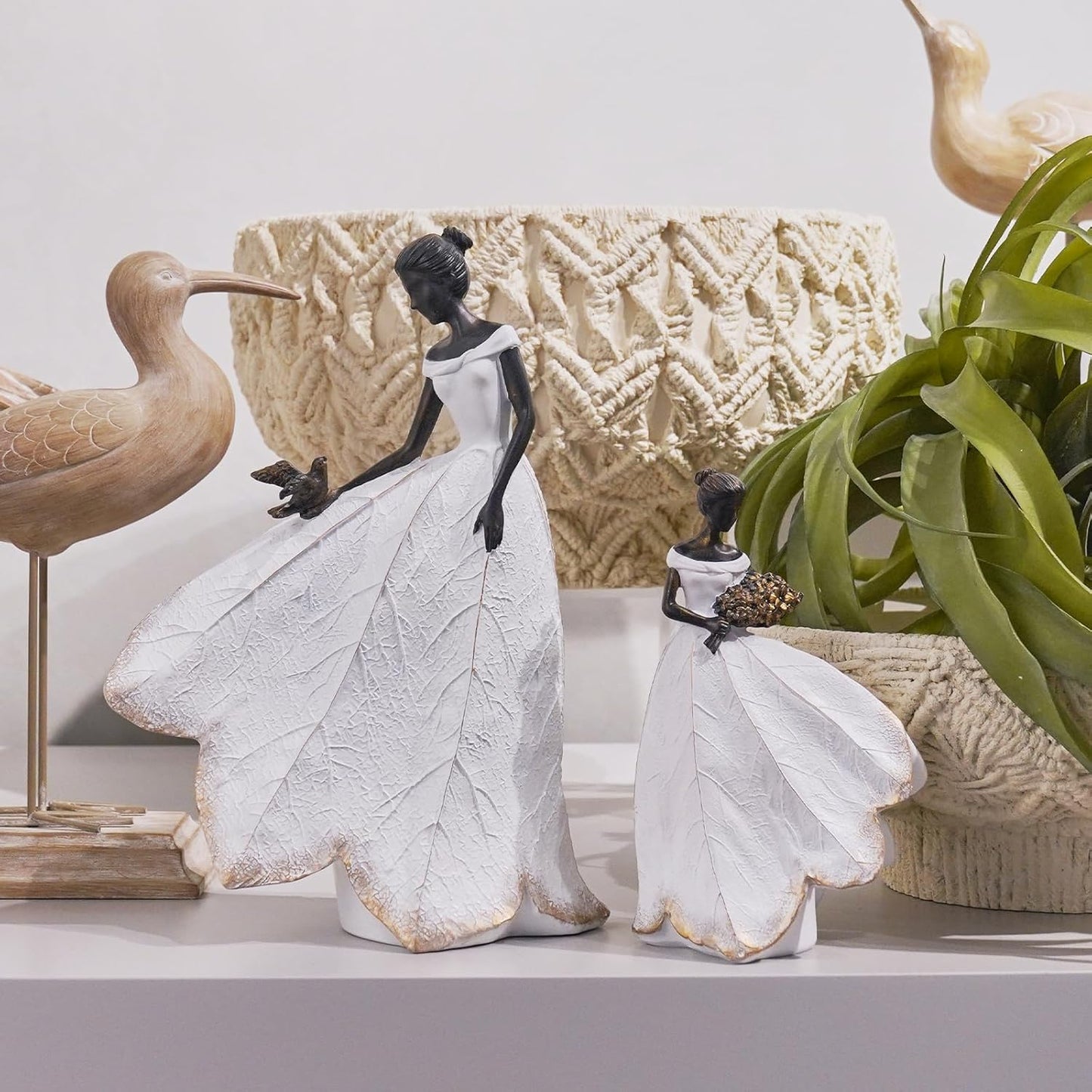 Guichifun Fairy Statue Collection Home Decoration - Leaf Angel Girls Resin Modern Table Decor for Living Room Office Sculpture Decor for Women Indoor Rustic Figurines Gift 5 x 3 x 7.5 Inch