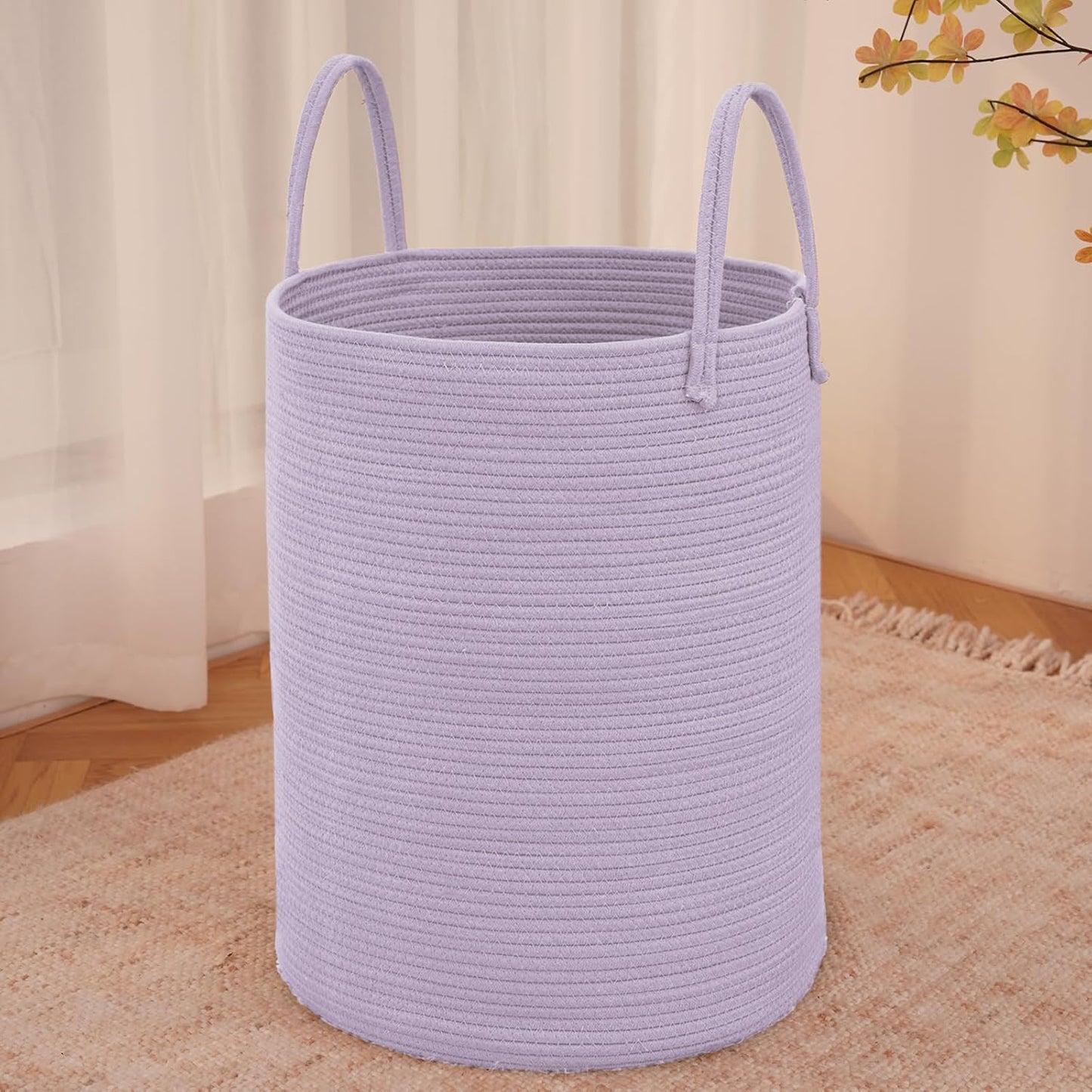 JMvicyroam Large Woven Laundry Basket Hamper,60L Cotton Rope Storage Bin for Blankets,Toys and Clothes,Decorative Tall Nursery Hamper for Living Room,Baby Nursery,Bathroom and Bedroom,Brown