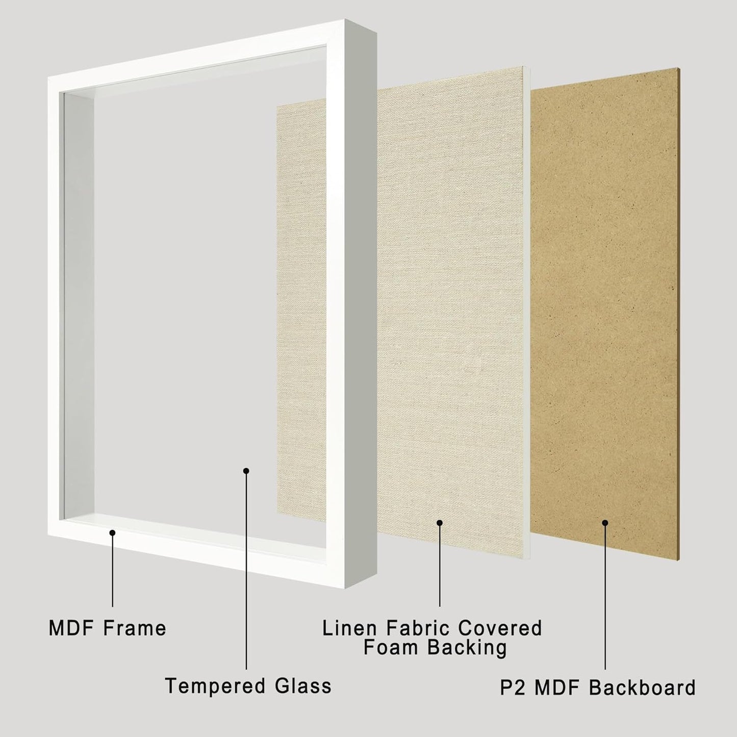 12x16 Large Shadow Box Picture Frame Display Case with Soft Linen Back, White Wooden Memory Shadow Box Frame with Tempered Glass Cover for Wall Display