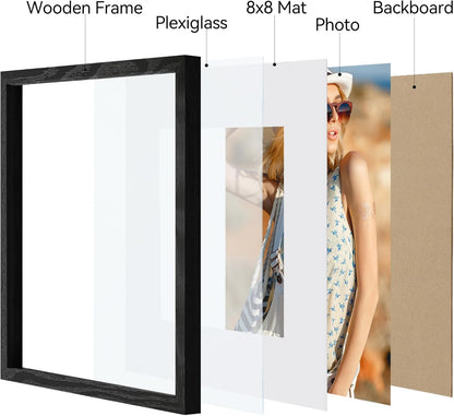 Vittanly 11x14 Picture Frame, Display Pictures 8x10 with Mat or 11x14 without Mat, Photo Frame for Wall Mounting, Black, 1 Pack - Colors A