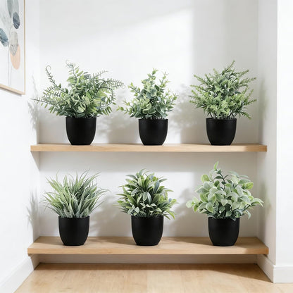 4pcs Fake Small Plants, Artificial Greenery Potted Plant for Home Office Decor, Small Faux Gray Grass Eucalyptus for Bathroom Plants Decoration, Mini Plant Potted Table Shelf Decoration