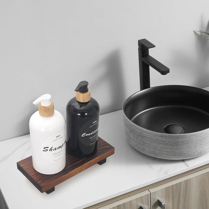 Wooden Pedestal Stand Black Bathroom Counter Organizer Tray Decor Farmhouse Wood Risers Small Hand Soap Dish Dispenser Holder for Kitchen Sink Modern Bathroom Vanity Accessories Decorative Tray