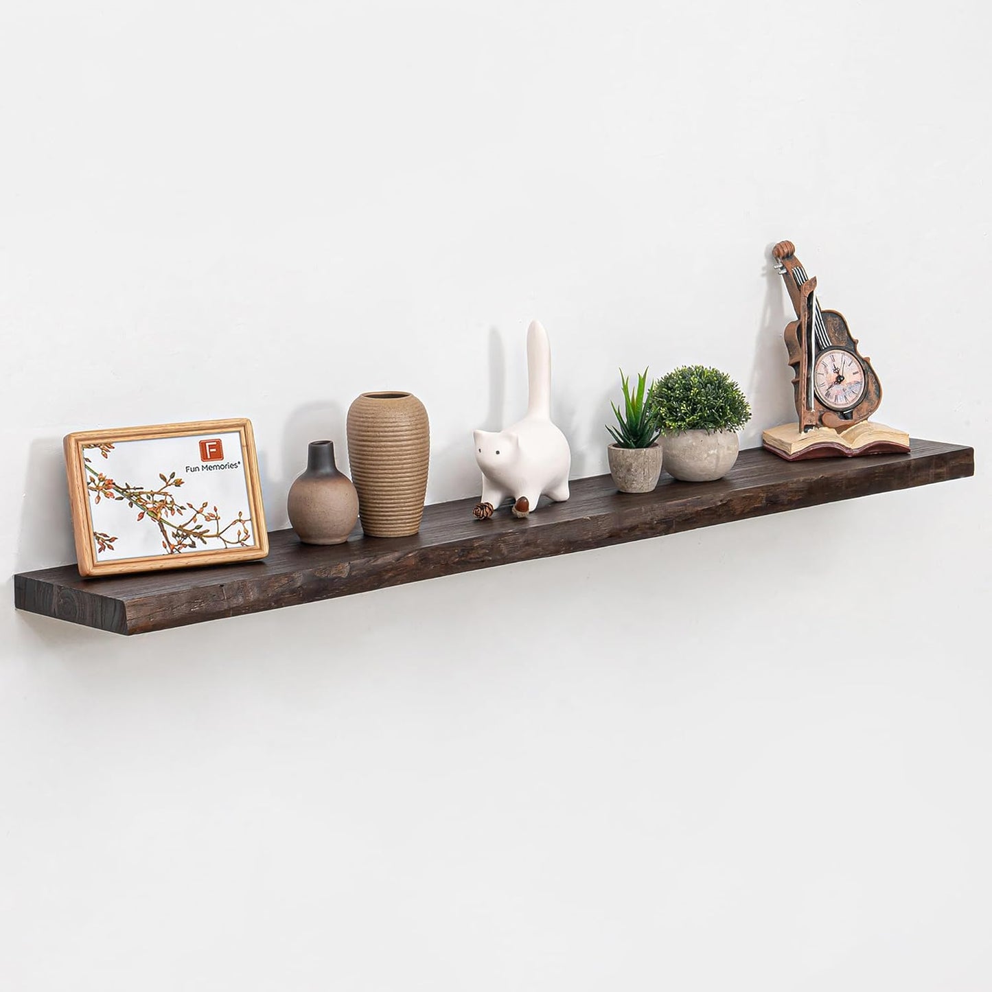 Floating Shelves 36 Inches Long - 8 Inch Deep Rustic Premium Solid Pine Wood for Storage - Farmhouse Wall Mounted for Living Room - Heavy-Duty Metal Bracket - 36" W x 8" D - Set of 2 - White Color