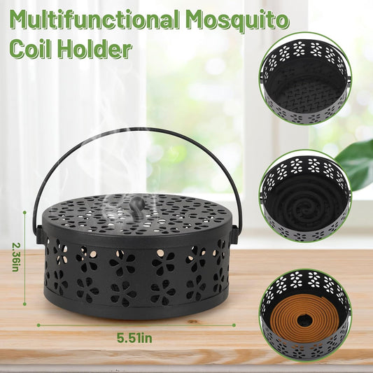 Portable Iron Mosquito Coil Holder with Handle Round Heat-Resistant Incense Holder (Bronze)