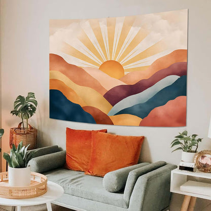 Lunerfex Bohemian Mandala Sunrise Wall Tapestry, Abstract Mountain Scenery Tapestries for Home Decor, Boho Tapestry 48x36 Inch
