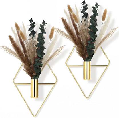 Jexine 4 Pcs Hanging Planters with Artificial Eucalyptus Metal Hanging Vase Indoor Plants Holder Modern Geometric Boho Bathroom Wall Decor for Living Room Home Office(Black)