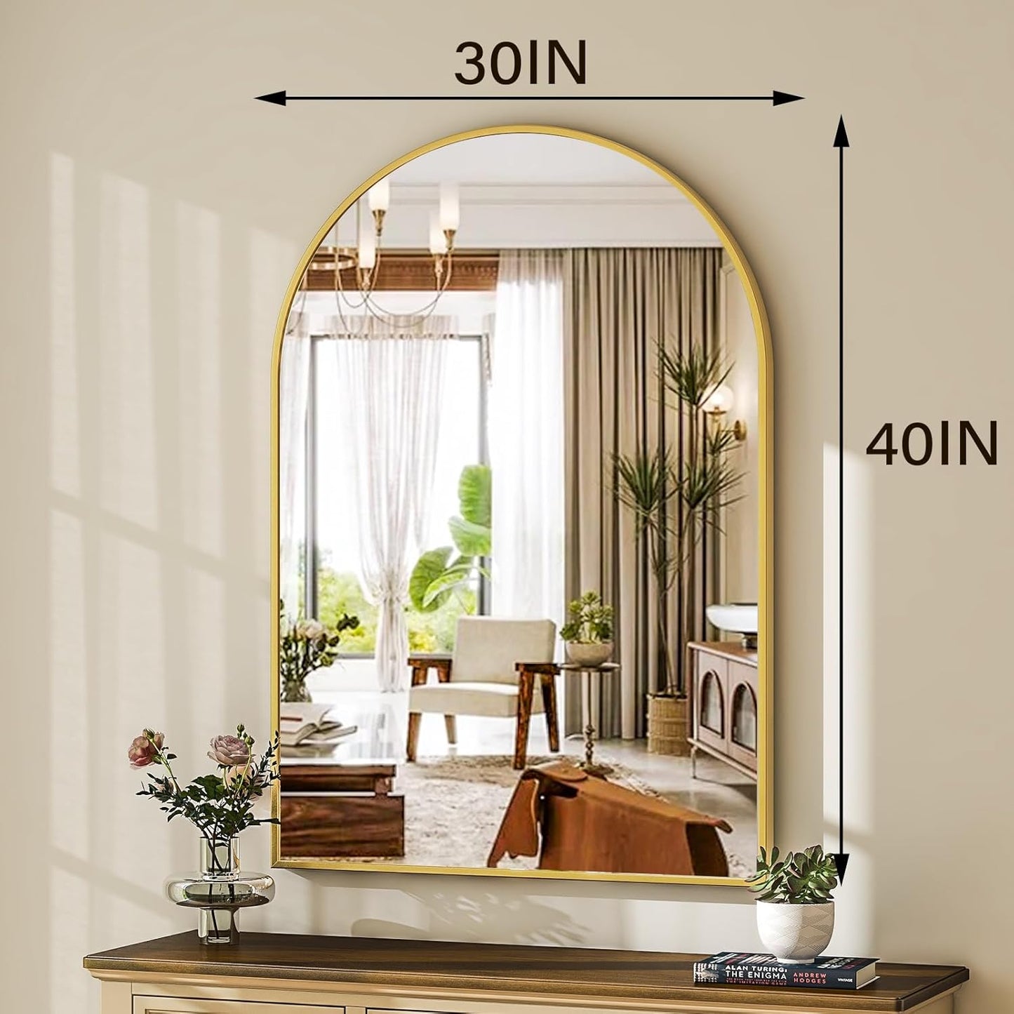 HARRITPURE Arched Wall Mirror 24"x36" – Black Metal Frame Vanity Mirrors for Bedroom, Entryway, Living Room Decor