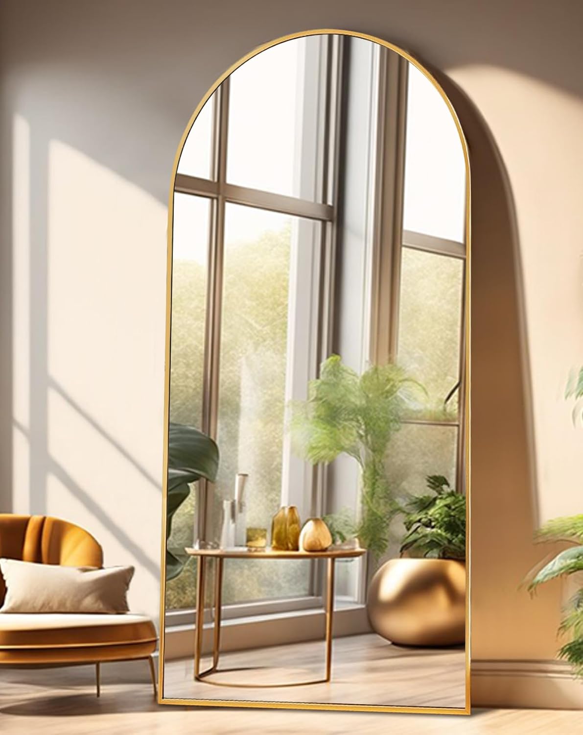 ITSRG Floor Mirror, Full Length Mirror with Stand, Arched Wall Mirror, Gold Floor Mirror Freestanding, Wall Mounted Mirror for Bedroom Living Room, Gold