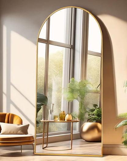 ITSRG Floor Mirror, Full Length Mirror with Stand, Arched Wall Mirror, Gold Floor Mirror Freestanding, Wall Mounted Mirror for Bedroom Living Room, Gold