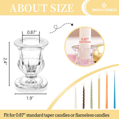 Romadedi Glass Taper Candle Holders - Clear Small Candlestick Holder Bulk, Thicker Glass Candle Sticks Set for Wedding Christmas Party Dining Table Table Centerpiece Decor, 2Pcs