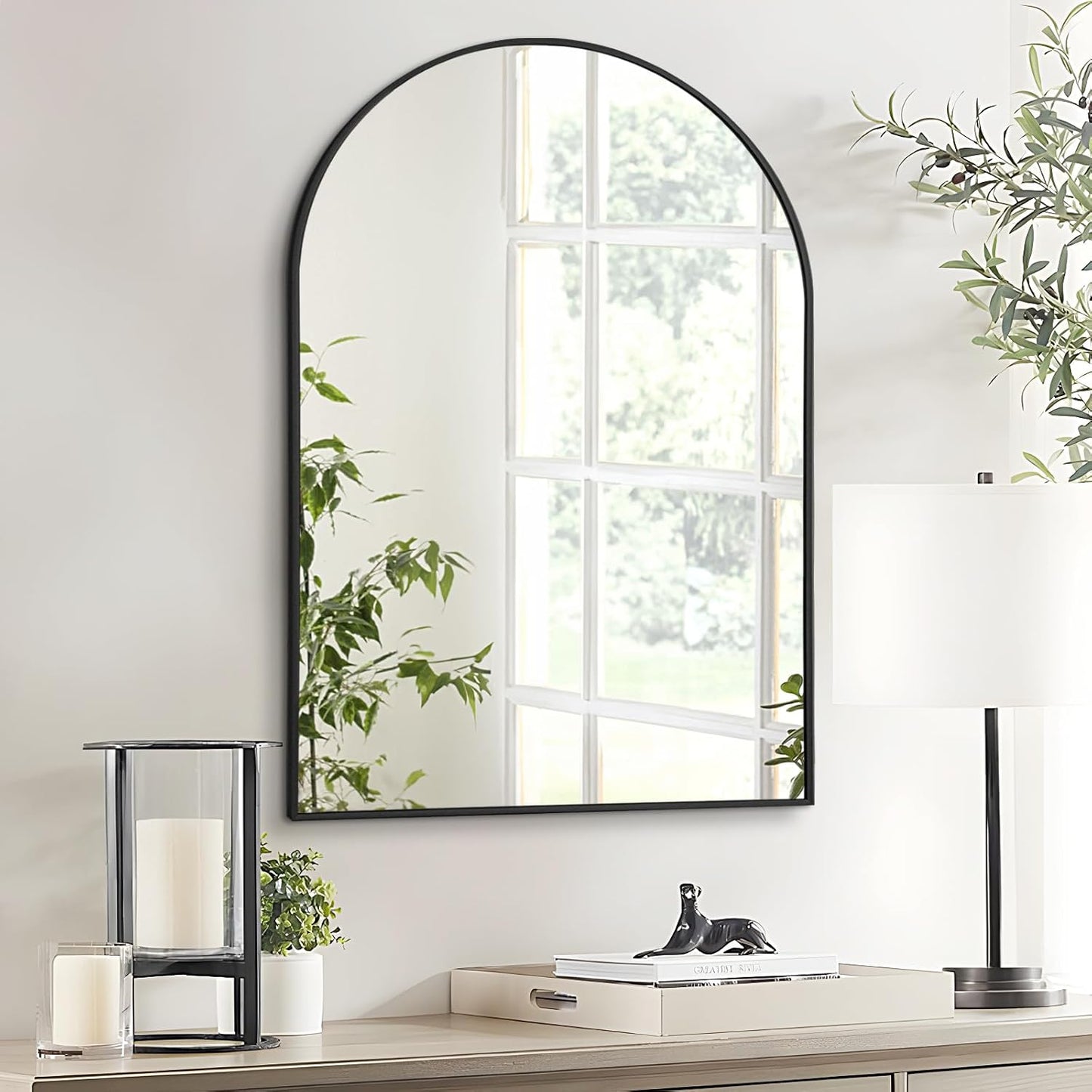 Fabuday Black Arch Bathroom Mirror for Wall - 20x28 Arched Mirror for Over Sink, Metal Framed Mirror for Hanging in Living Room, Bedroom, Entryway, Hallway