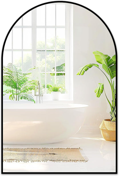 Fabuday Black Arch Bathroom Mirror for Wall - 20x28 Arched Mirror for Over Sink, Metal Framed Mirror for Hanging in Living Room, Bedroom, Entryway, Hallway