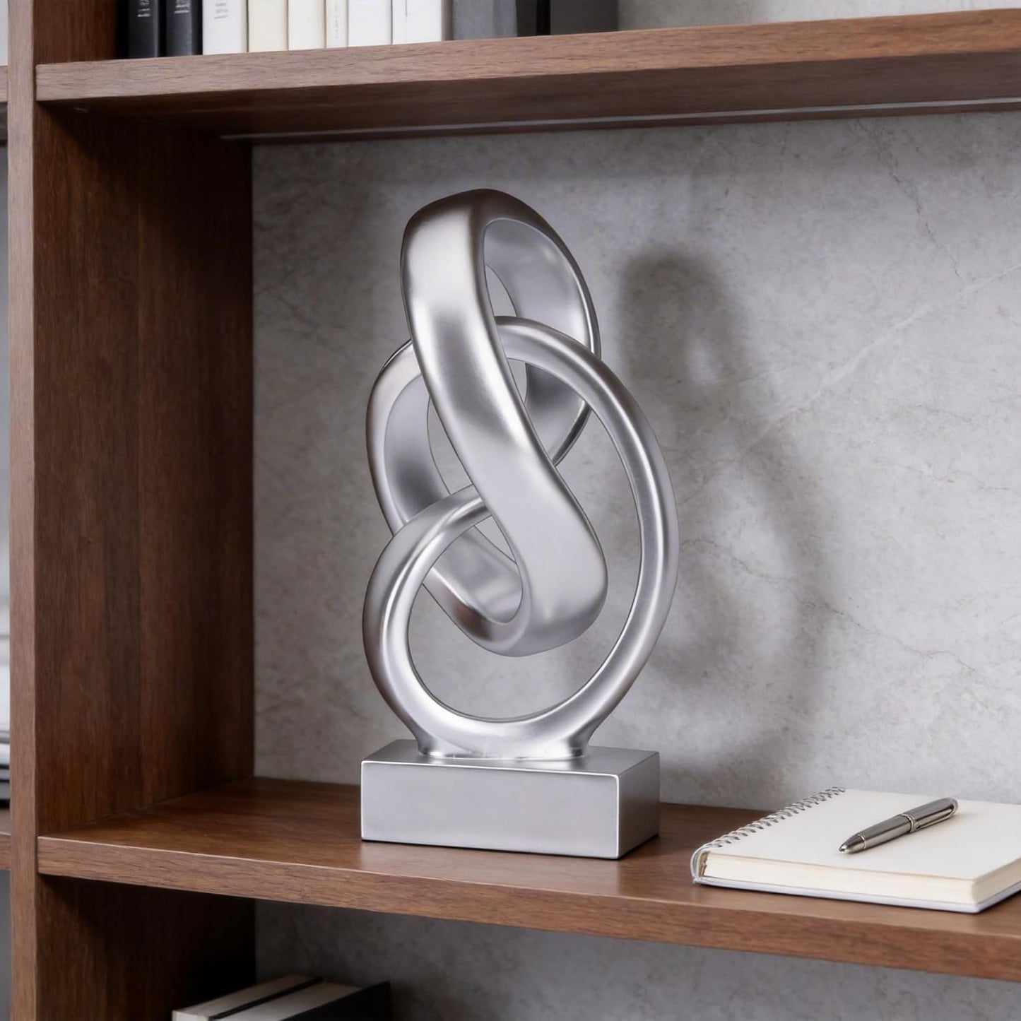 Modern Abstract Knot Sculpture, Artistic Mobius Inspired Resin Decor, Elegant Home and Office Decor, Perfect for Shelves, Desktops, and Mantles, Ideal Gift for Birthdays, Housewarmings (Black)