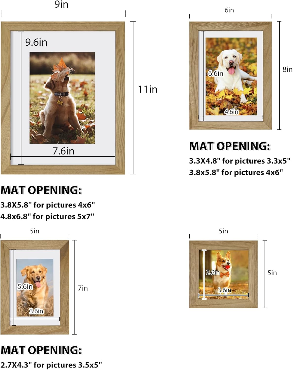 Egofine Picture Frame Set 12 Pack, Picture Frames Collage Wall Decor with Two 11x14, Two 8x10, Four 5x7, Four 4x6 for Wall and Tabletop, Made of Solid Wood, Covered by Plexiglass, Natural Wood