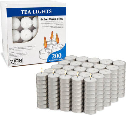 Zion Judaica Premium Unscented Tealight Candles Set Smokeless Multi-Pack Tea Candles Dripless Clean Burning Tea Lights Long Lasting Candlelight for Home Décor Religious Ceremonies (4 Hour, 100, Count)