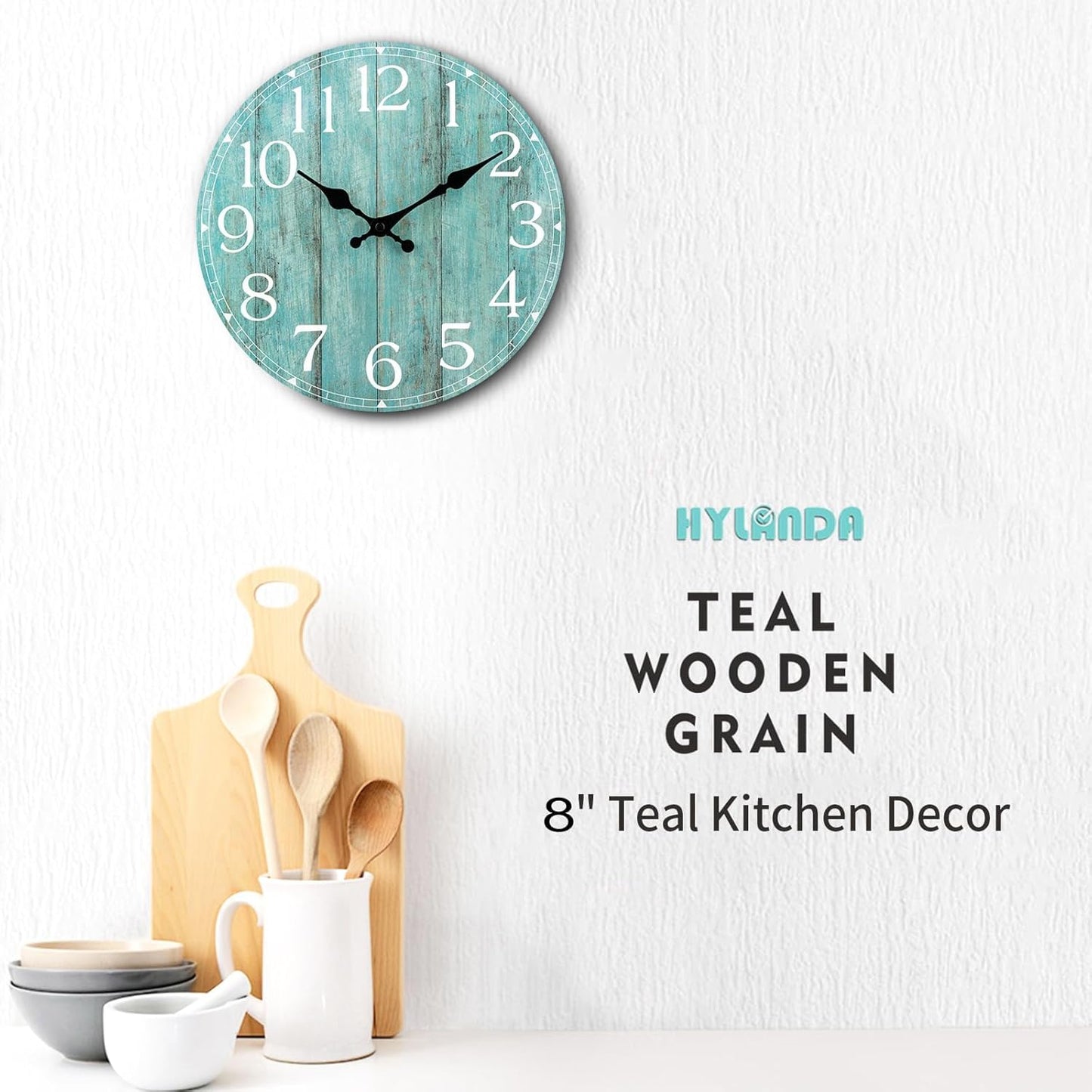 Wall Clock, Rustic Wall Clocks Battery Operated Silent Non Ticking, Country Round Wooden Clocks Farmhous Wall Decorative for Kitchen, Bathroom, Living Room (Gray 8 Inch)