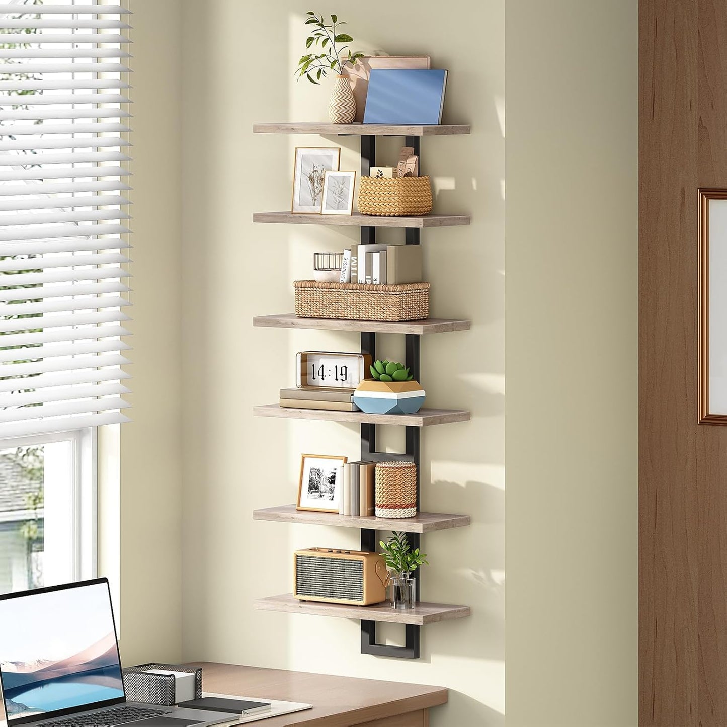 HOOBRO Floating Shelves, 15 Inch Wall Shelf Set of 2, Wall Mounted Storage Shelves 2-Tier, Hanging Bathroom Shelves, for Living Room, Bedroom, Bathroom, Kitchen, Rustic Brown and Black BF32BJ01G1