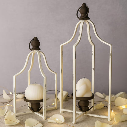 12.5" & 16.5" Timeless Cozy Decorative Lanterns Set of 2, Handcrafted Metal Iron Candle Holders, Farmhouse Elegance Fireplace Mantel Table Festive Gatherings Decor (Antique Gold)