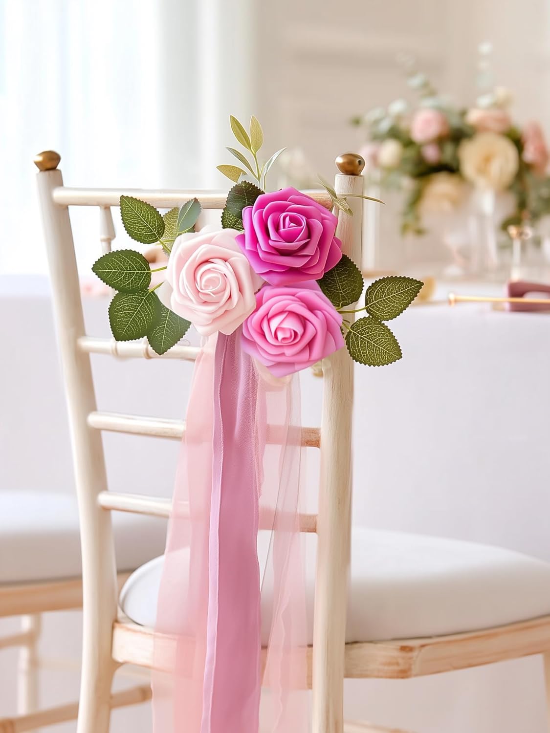 InnoGear Artificial Flowers, 50 Pcs Dark Red Foam Fake Roses Bulk with Stems for Mother's Gift Decoration Celebration DIY Wedding Bouquets Centerpieces Bridal Shower Party Christmas Tree