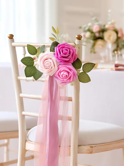 InnoGear Artificial Flowers, 50 Pcs Dark Red Foam Fake Roses Bulk with Stems for Mother's Gift Decoration Celebration DIY Wedding Bouquets Centerpieces Bridal Shower Party Christmas Tree