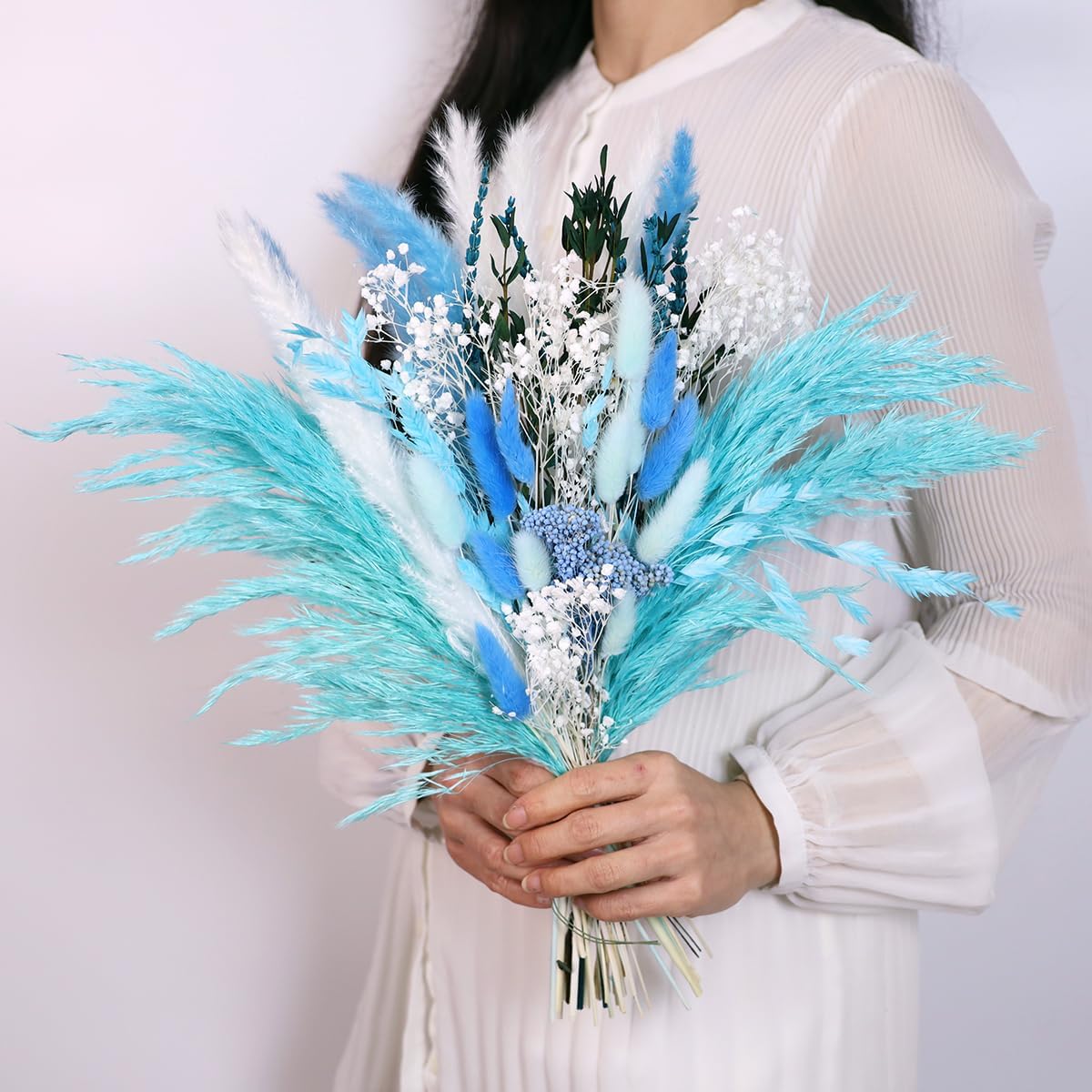 Natural Dried Flower Bouquet - 17" Boho Style Mixed Pampas Grass Ideal for Home Decor, Wedding Decor, Bridal Bouquets, Floral Arrangement, Event Centerpieces, Table Decor