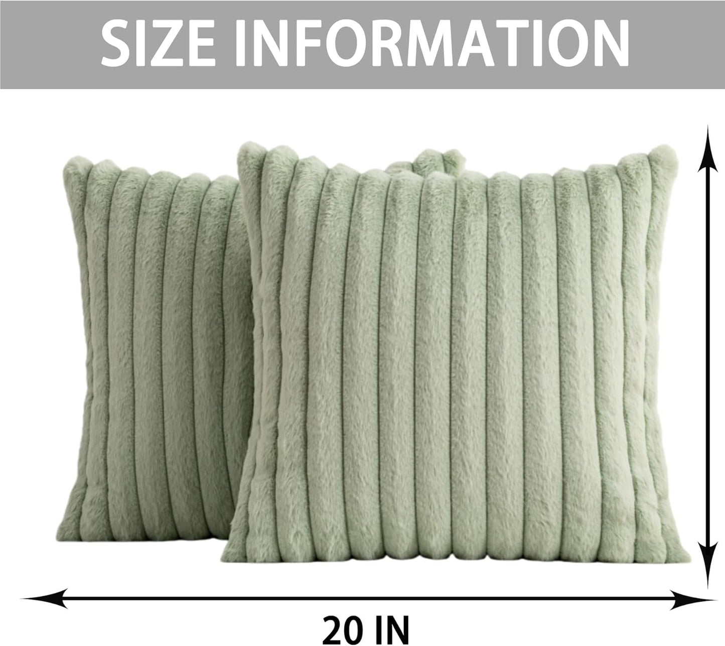 Aegero Pack of 2 Faux Fur Christmas Throw Pillow Covers 18x18 Inch, Soft Plush Striped Neutral Couch Pillow Cover, with Velvet Back Modern Home Decor for Sofa Living Room Couch Bed Cream White
