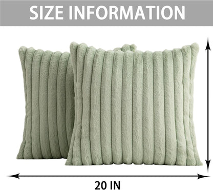 Aegero Pack of 2 Faux Fur Christmas Throw Pillow Covers 18x18 Inch, Soft Plush Striped Neutral Couch Pillow Cover, with Velvet Back Modern Home Decor for Sofa Living Room Couch Bed Cream White