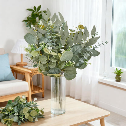 120 Pcs Artificial Eucalyptus Leaves Stems Bulk, Realistic Fake Greenery with 4 Kinds Mixed Silver Dollar, Faux Plants for DIY Floral Arrangements, Wedding Bouquets, Home, Party, Vase Decor