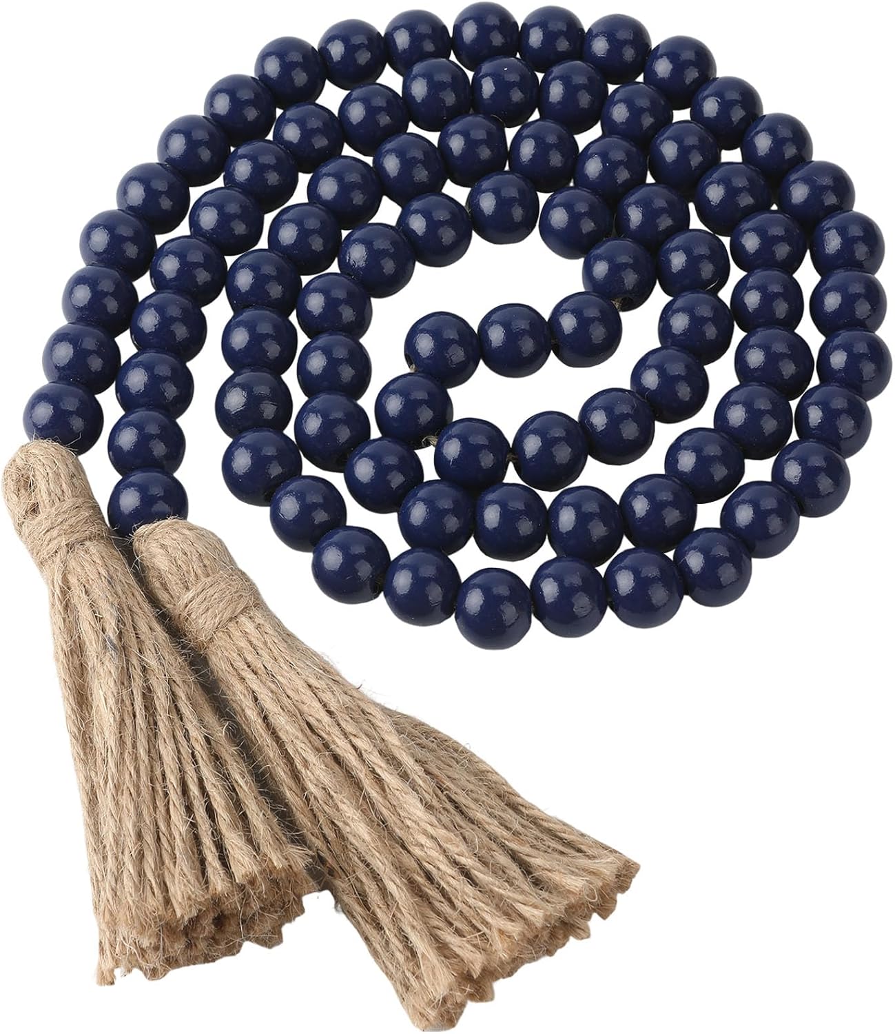 Wood Bead Garland 58 Inch Nature Wooden Beads for Boho Farmhouse Table Home Decor with Tassel, Wooden Prayer Bead, Rustic Country Boho Wall Hanging Decor for Kitchen Modern Living Room Tray Vase Shelf