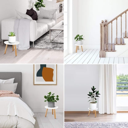 Uneedem Wood Mid Century Plant Stand for Indoor Plants, Modern Table, Tall Holder for Flower Pots, Small Round Side/End Table(A2 White, High: 16.5")